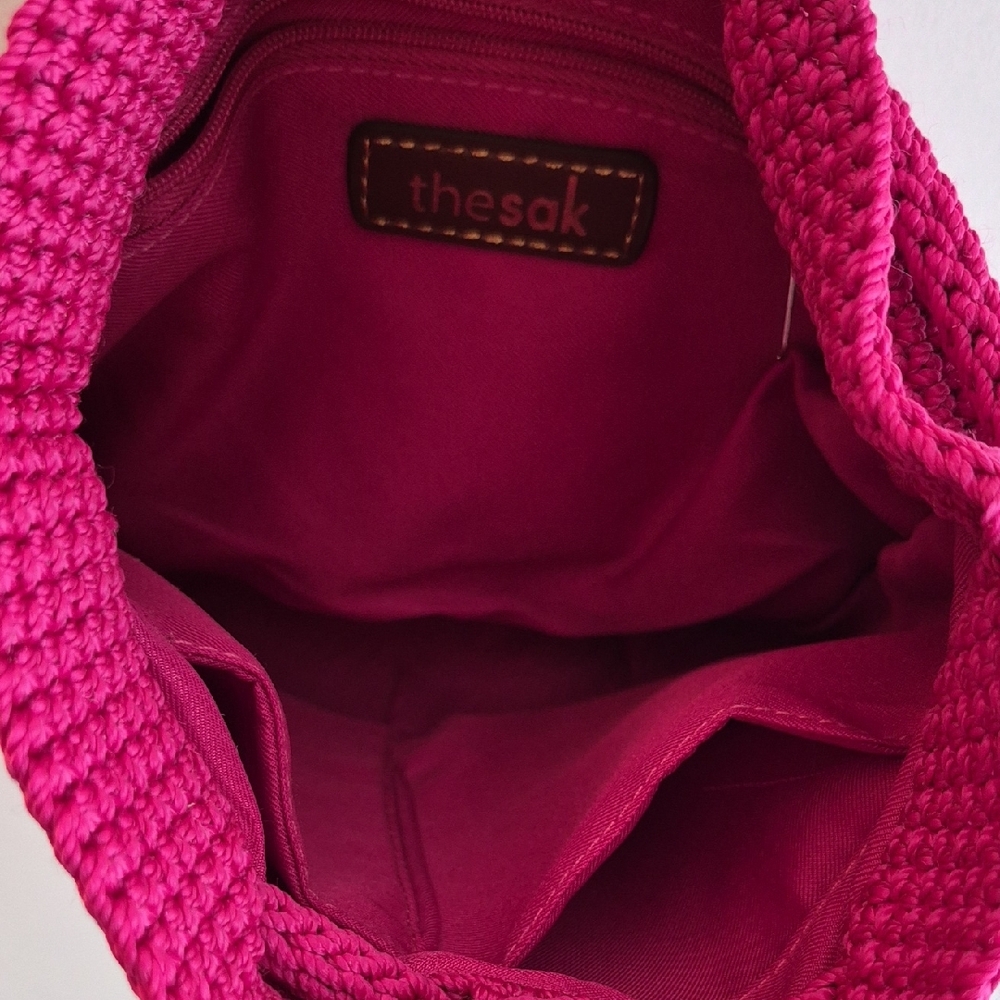 The Sak Raspberry Crochet Drawstring Shoulder Bag - Picture 4 of 6